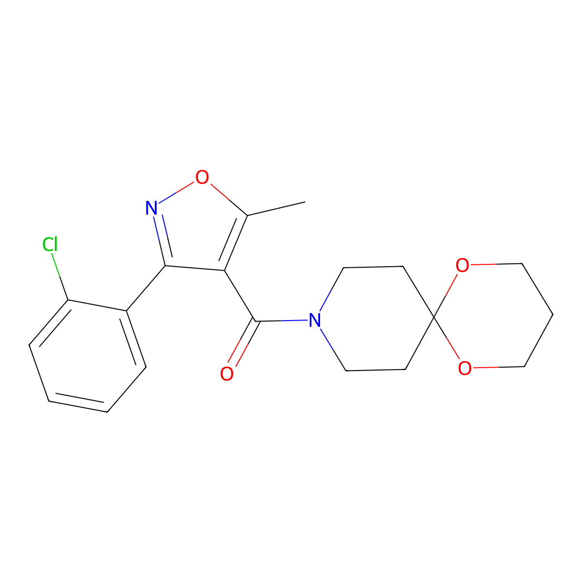 (3-(2-Chlorophenyl)-5-methylisoxazol-4-yl)(1,5-dioxa-9-azaspiro[5.5]undecan-9-yl)methanone molecular structure, CAS 1351611-84-1