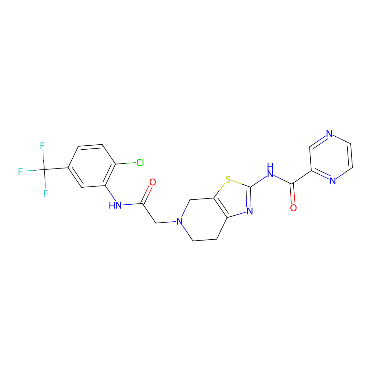 N-(5-(2-((2-chloro-5-(trifluoromethyl)phenyl)amino)-2-oxoethyl)-4,5,6,7-tetrahydrothiazolo[5,4-c]pyridin-2-yl)pyrazine-2-carboxamide molecular structure, CAS 1351611-85-2
