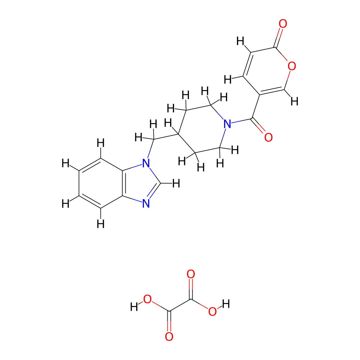 5-(4-((1H-benzo[d]imidazol-1-yl)methyl)piperidine-1-carbonyl)-2H-pyran-2-one oxalate molecular structure, CAS 1351611-86-3