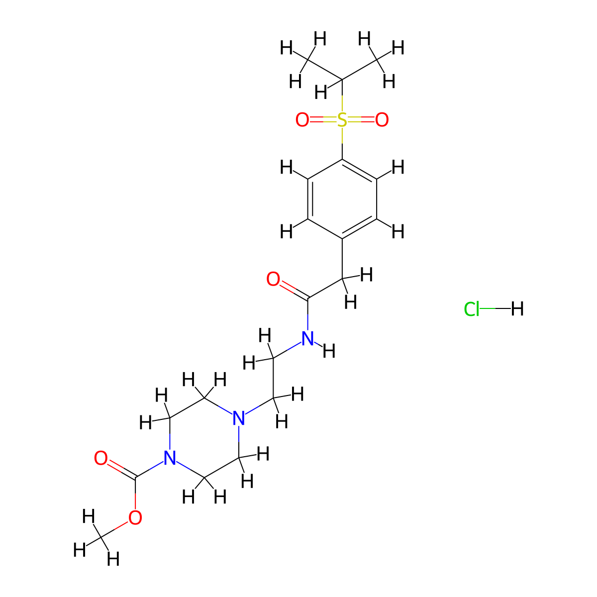 Methyl 4-(2-(2-(4-(isopropylsulfonyl)phenyl)acetamido)ethyl)piperazine-1-carboxylate hydrochloride molecular structure, CAS 1351611-90-9