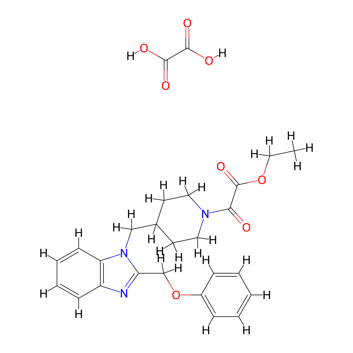 ethyl 2-oxo-2-(4-((2-(phenoxymethyl)-1H-benzo[d]imidazol-1-yl)methyl)piperidin-1-yl)acetate oxalate molecular structure, CAS 1351611-92-1