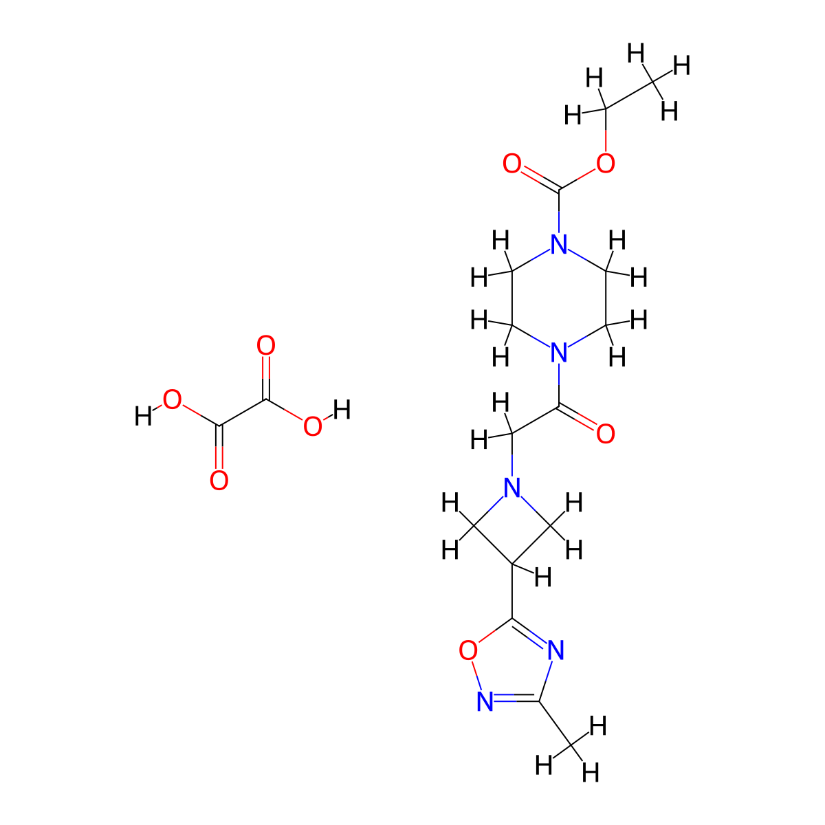 Ethyl 4-(2-(3-(3-methyl-1,2,4-oxadiazol-5-yl)azetidin-1-yl)acetyl)piperazine-1-carboxylate oxalate molecular structure, CAS 1351611-94-3