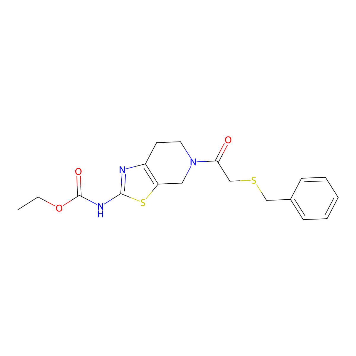 Ethyl (5-(2-(benzylthio)acetyl)-4,5,6,7-tetrahydrothiazolo[5,4-c]pyridin-2-yl)carbamate molecular structure, CAS 1351612-00-4