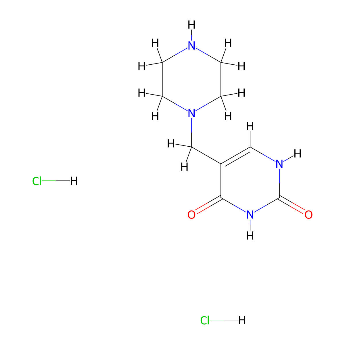 5-(piperazin-1-ylmethyl)pyrimidine-2,4(1H,3H)-dione dihydrochloride molecular structure, CAS 1351612-06-0