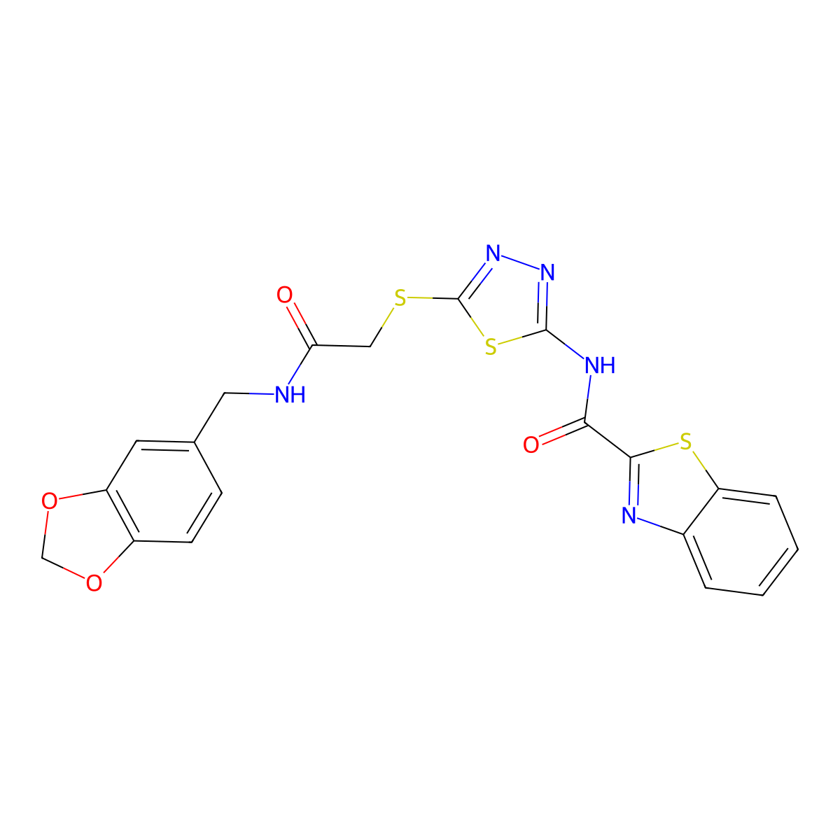 N-{5-[({[(2H-1,3-benzodioxol-5-yl)methyl]carbamoyl}methyl)sulfanyl]-1,3,4-thiadiazol-2-yl}-1,3-benzothiazole-2-carboxamide molecular structure, CAS 1351612-25-3