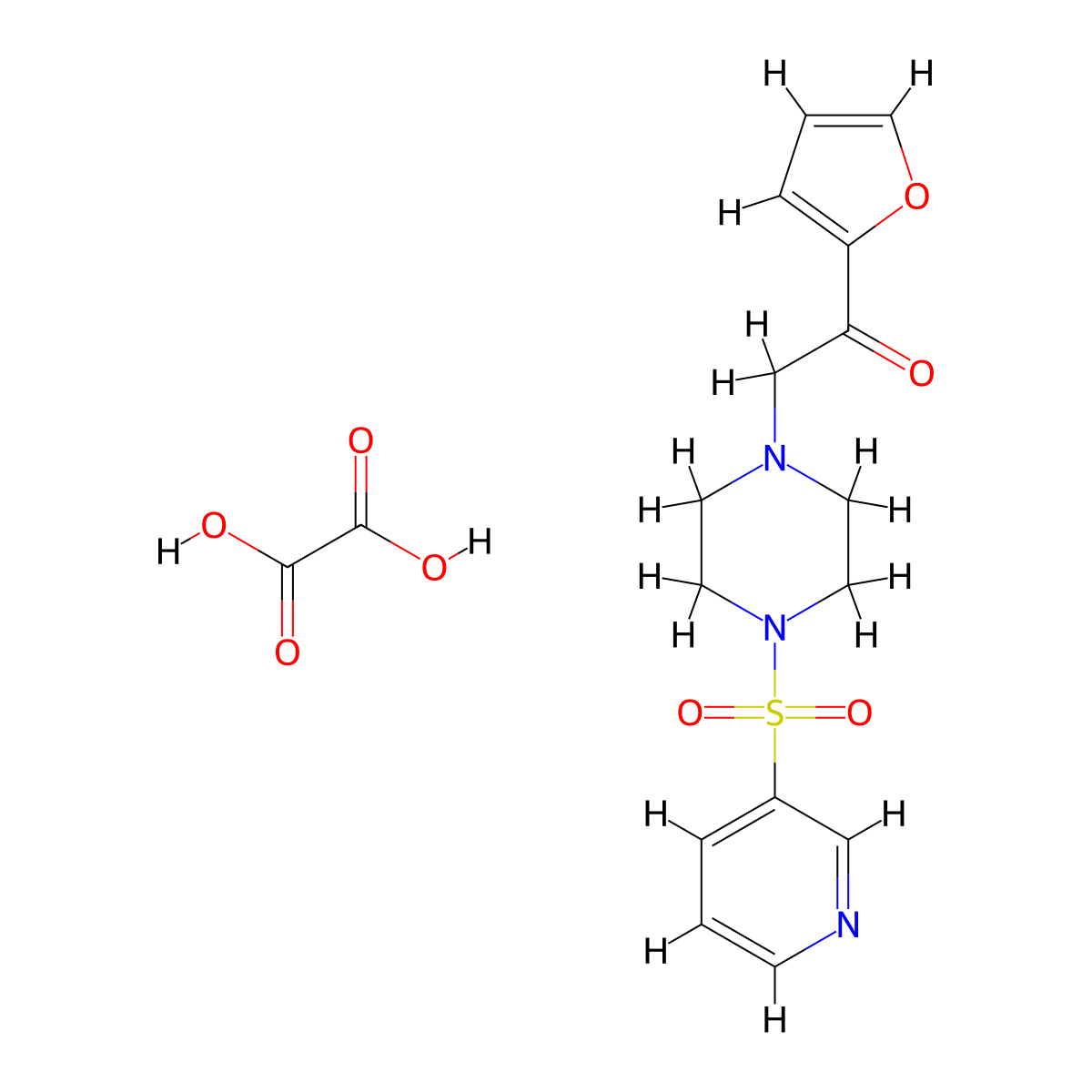 1-(Furan-2-yl)-2-(4-(pyridin-3-ylsulfonyl)piperazin-1-yl)ethanone oxalate molecular structure, CAS 1351612-27-5