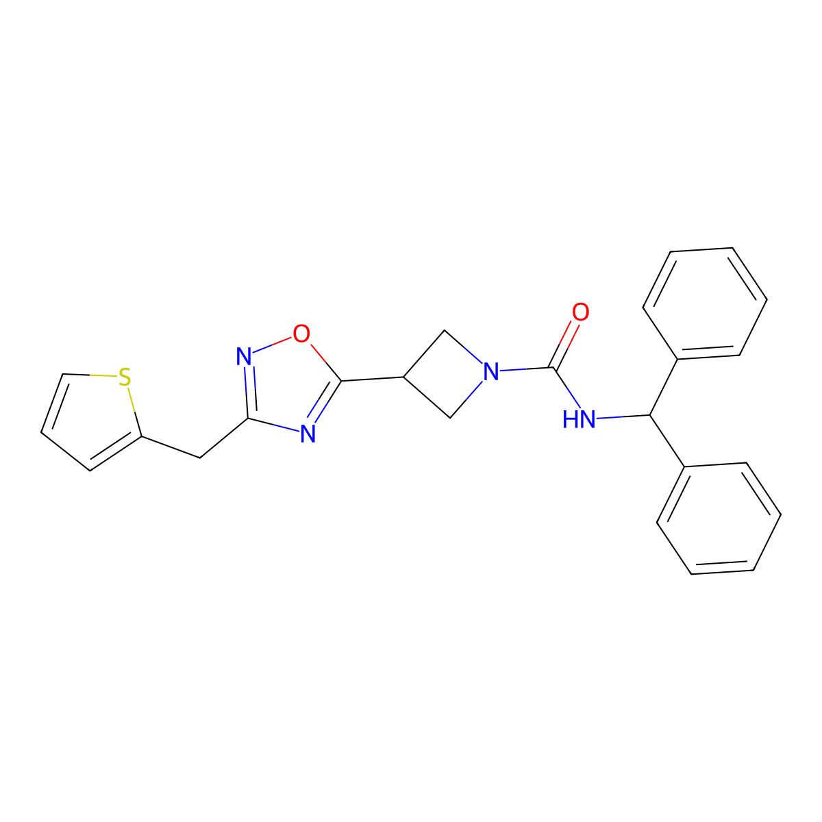 N-benzhydryl-3-(3-(thiophen-2-ylmethyl)-1,2,4-oxadiazol-5-yl)azetidine-1-carboxamide molecular structure, CAS 1351612-35-5