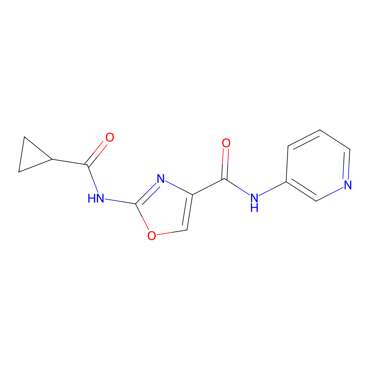 2-(cyclopropanecarboxamido)-N-(pyridin-3-yl)oxazole-4-carboxamide molecular structure, CAS 1351612-46-8