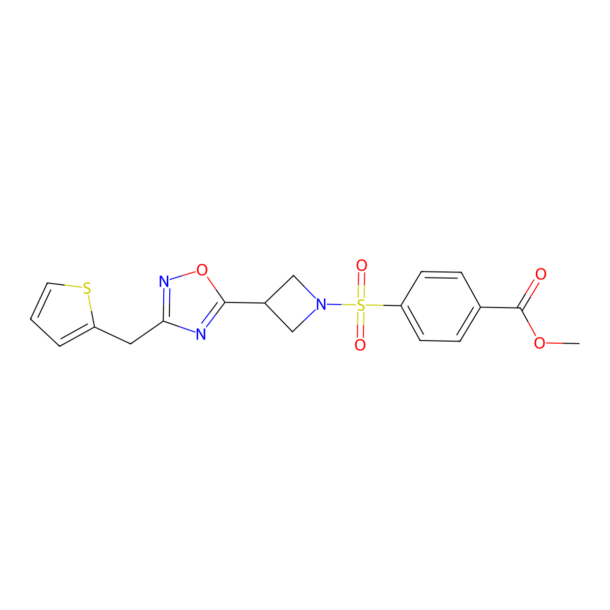 Methyl 4-[(3-{3-[(thiophen-2-yl)methyl]-1,2,4-oxadiazol-5-yl}azetidin-1-yl)sulfonyl]benzoate molecular structure, CAS 1351612-47-9