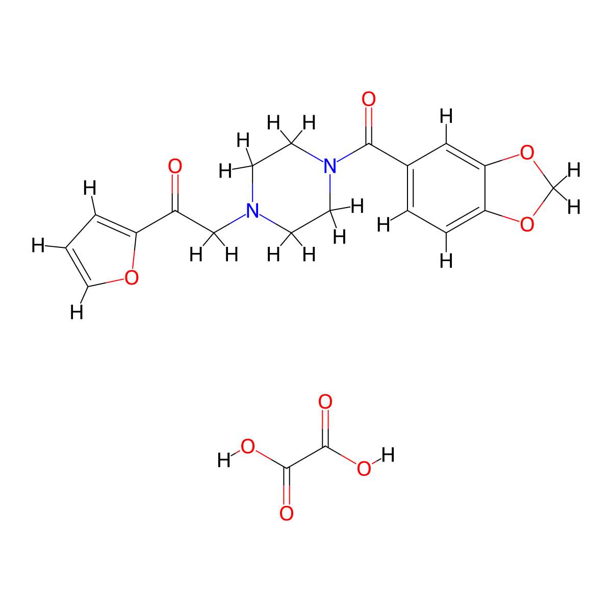 2-(4-(Benzo[d][1,3]dioxole-5-carbonyl)piperazin-1-yl)-1-(furan-2-yl)ethanone oxalate molecular structure, CAS 1351612-51-5