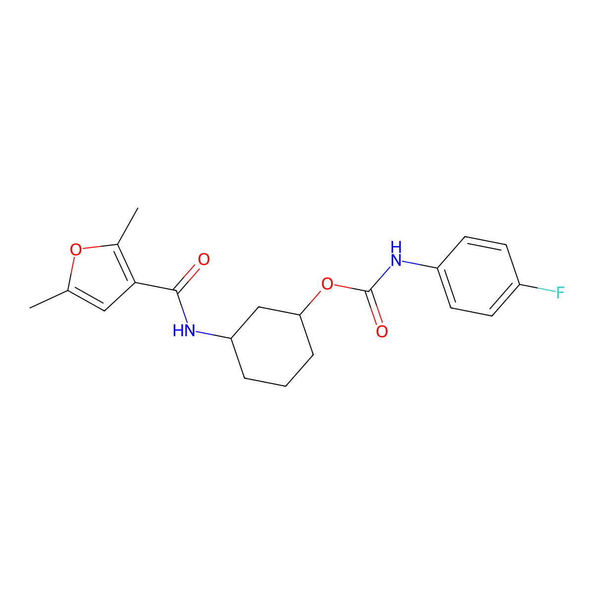 3-(2,5-Dimethylfuran-3-carboxamido)cyclohexyl (4-fluorophenyl)carbamate molecular structure, CAS 1351612-53-7