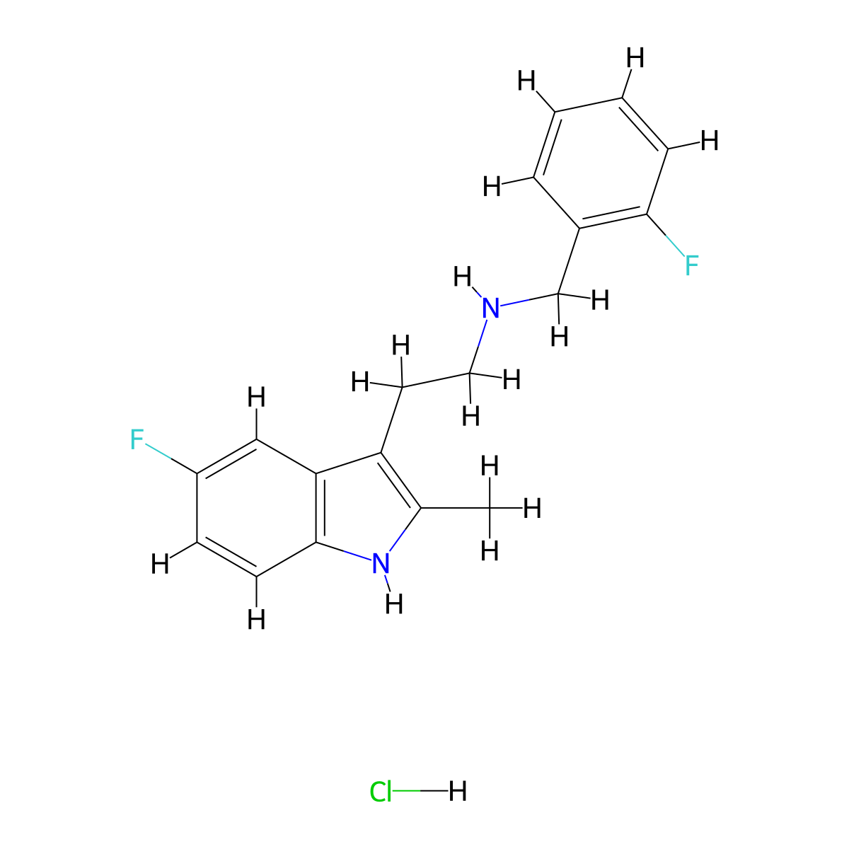 2-(5-fluoro-2-methyl-1H-indol-3-yl)-N-(2-fluorobenzyl)ethanamine hydrochloride molecular structure, CAS 1351612-55-9
