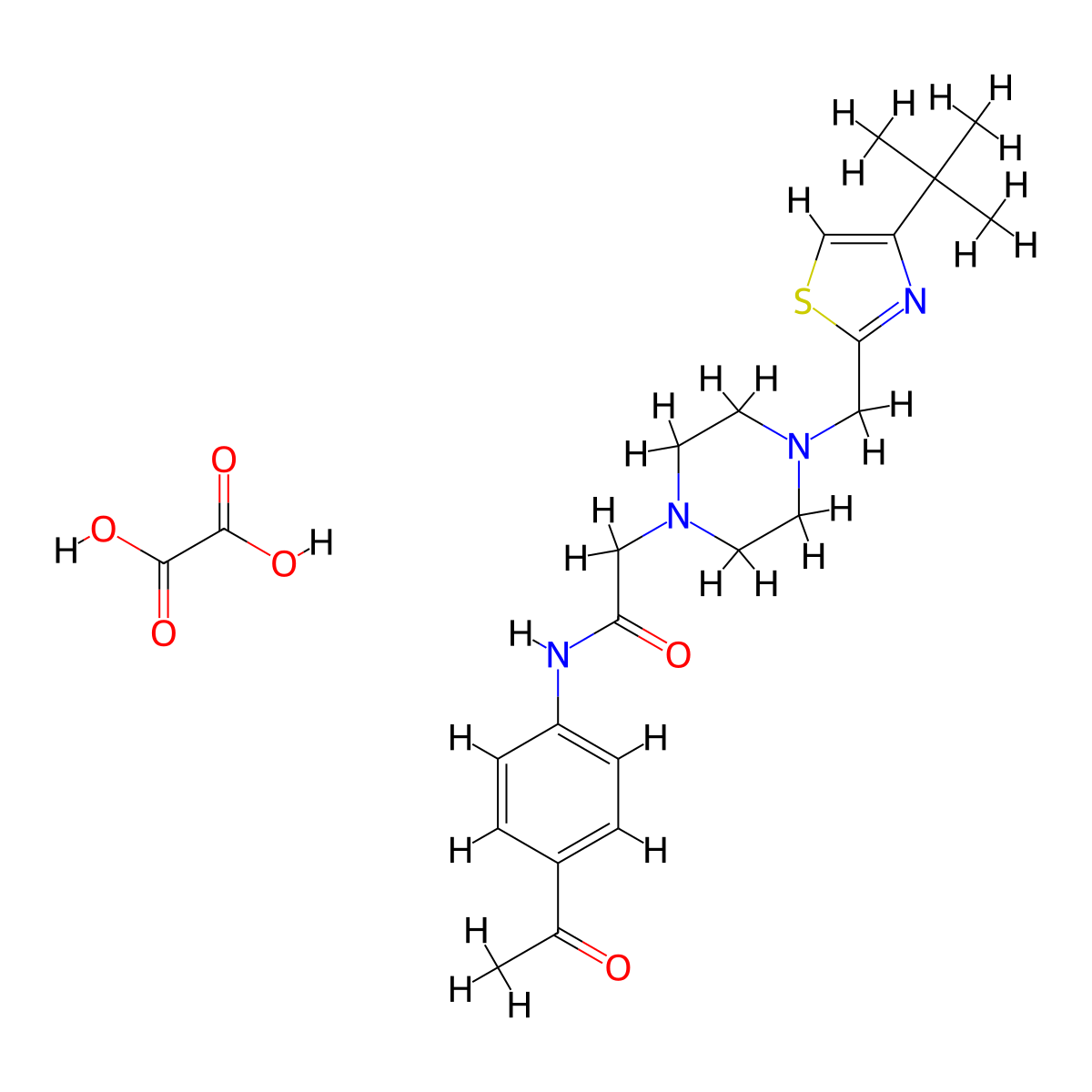 N-(4-acetylphenyl)-2-(4-((4-(tert-butyl)thiazol-2-yl)methyl)piperazin-1-yl)acetamide oxalate molecular structure, CAS 1351612-56-0