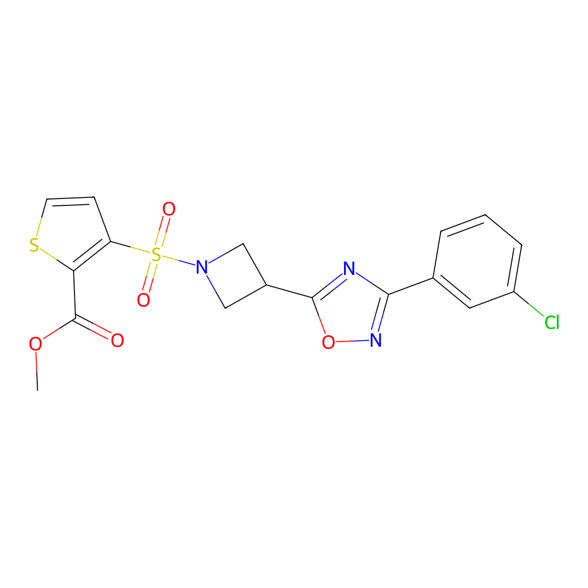 Methyl 3-((3-(3-(3-chlorophenyl)-1,2,4-oxadiazol-5-yl)azetidin-1-yl)sulfonyl)thiophene-2-carboxylate molecular structure, CAS 1351612-57-1
