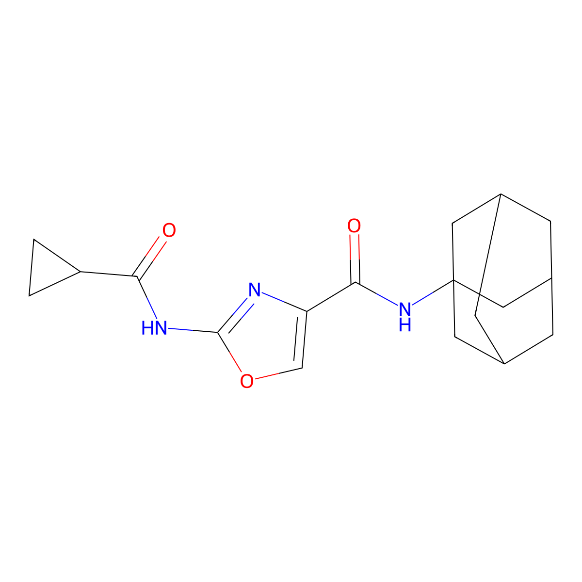 N-(adamantan-1-yl)-2-cyclopropaneamido-1,3-oxazole-4-carboxamide molecular structure, CAS 1351612-58-2