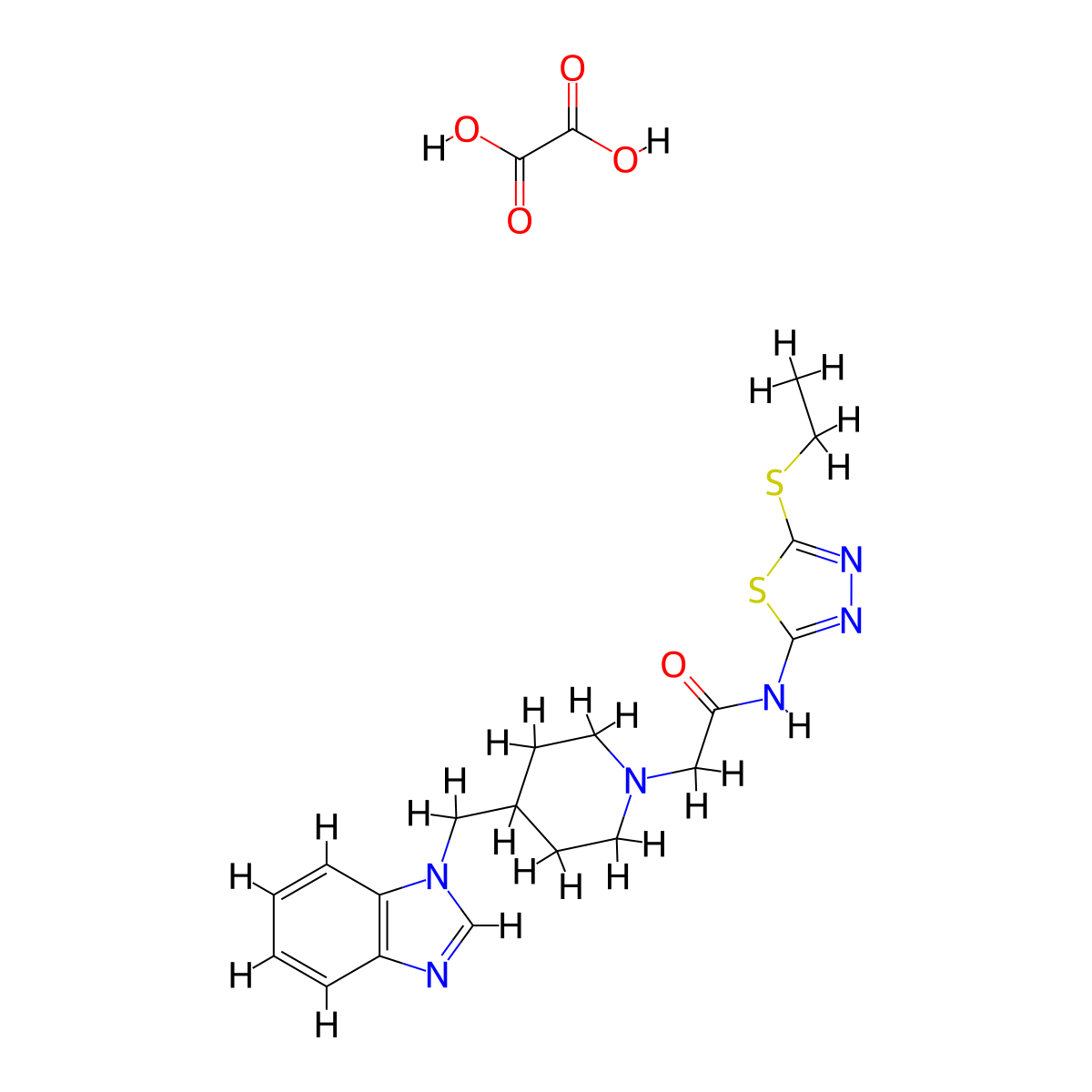 2-(4-((1H-benzo[d]imidazol-1-yl)methyl)piperidin-1-yl)-N-(5-(ethylthio)-1,3,4-thiadiazol-2-yl)acetamide oxalate molecular structure, CAS 1351612-60-6