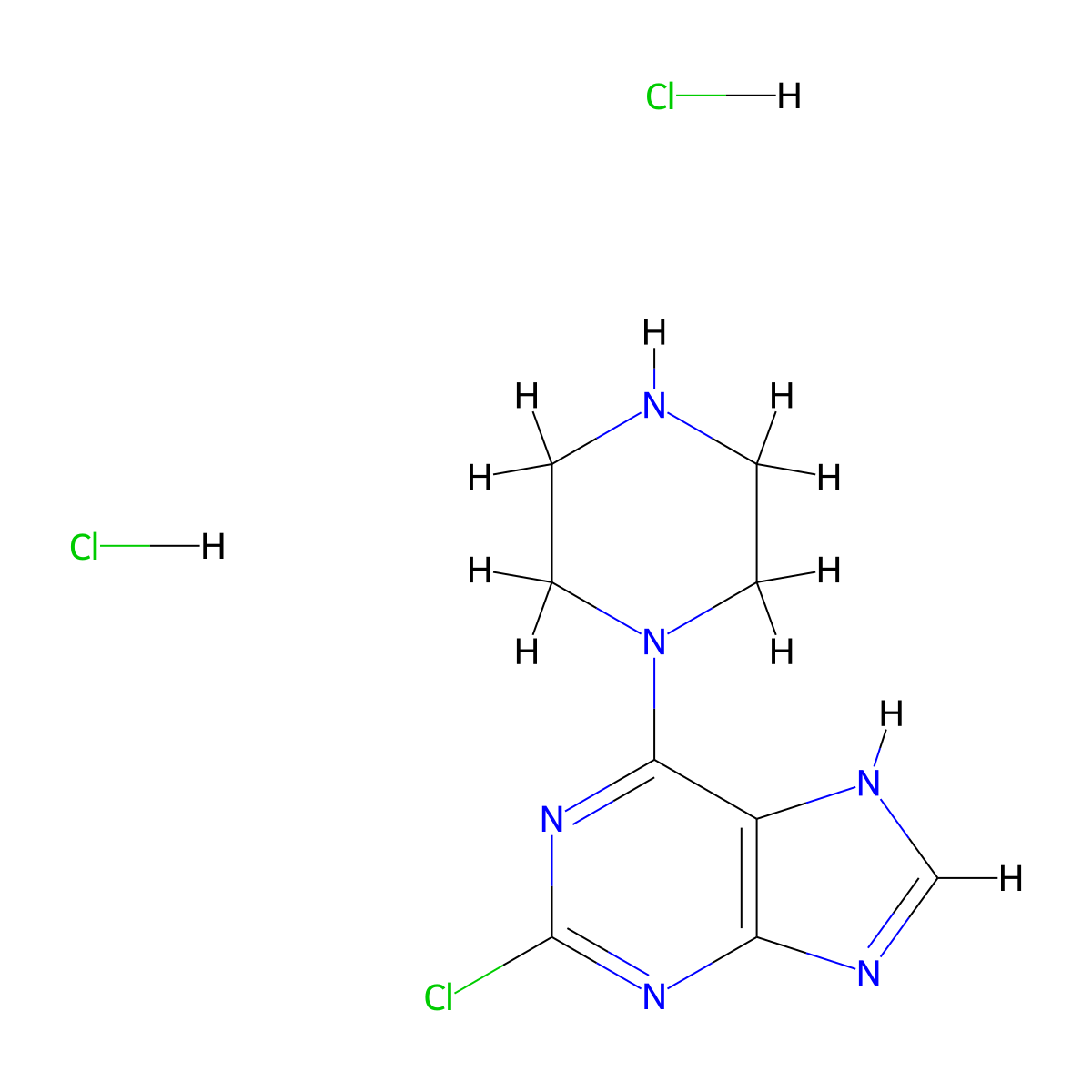 2-chloro-6-piperazin-1-yl-9H-purine dihydrochloride molecular structure, CAS 1351612-64-0