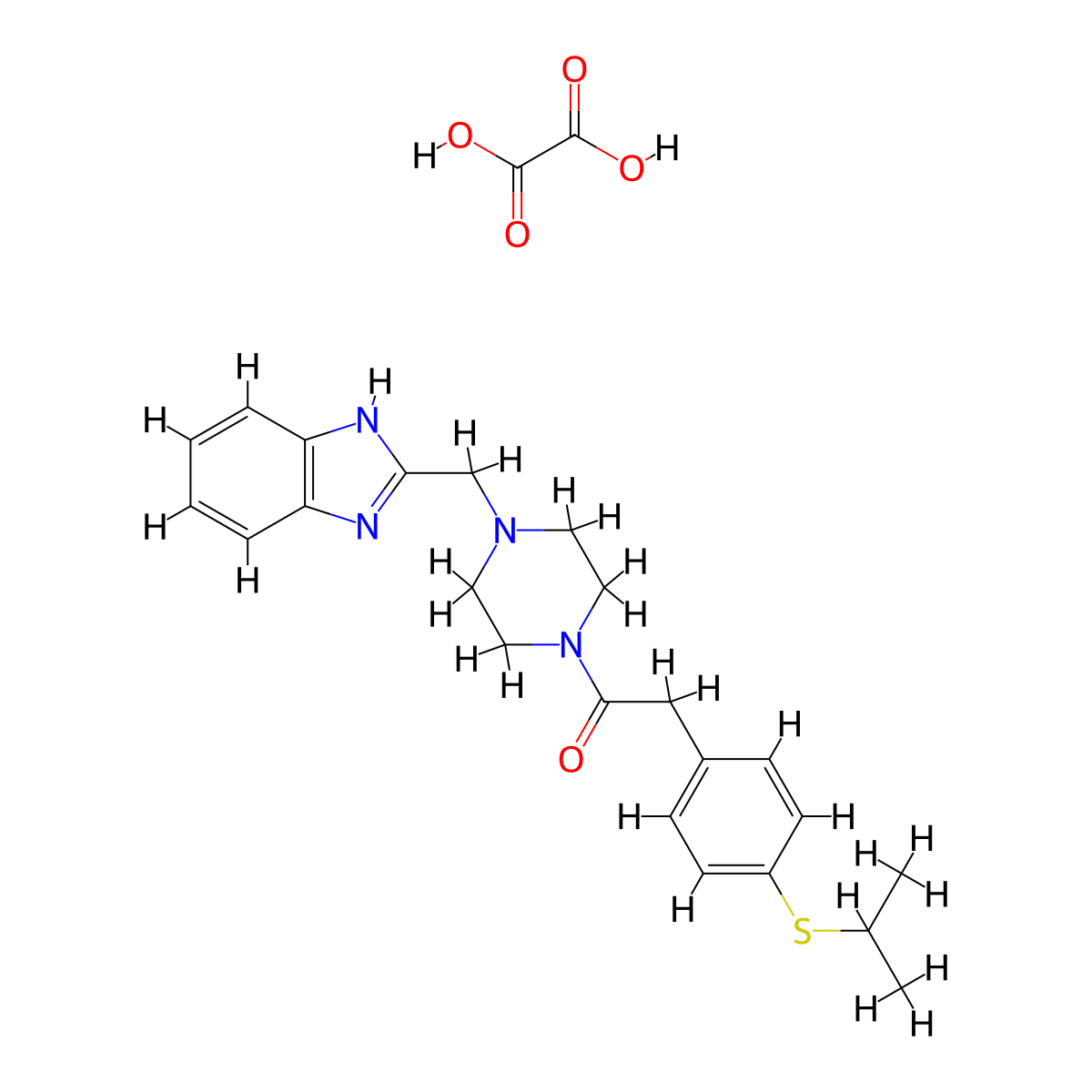 1-(4-((1H-benzo[d]imidazol-2-yl)methyl)piperazin-1-yl)-2-(4-(isopropylthio)phenyl)ethanone oxalate molecular structure, CAS 1351612-68-4