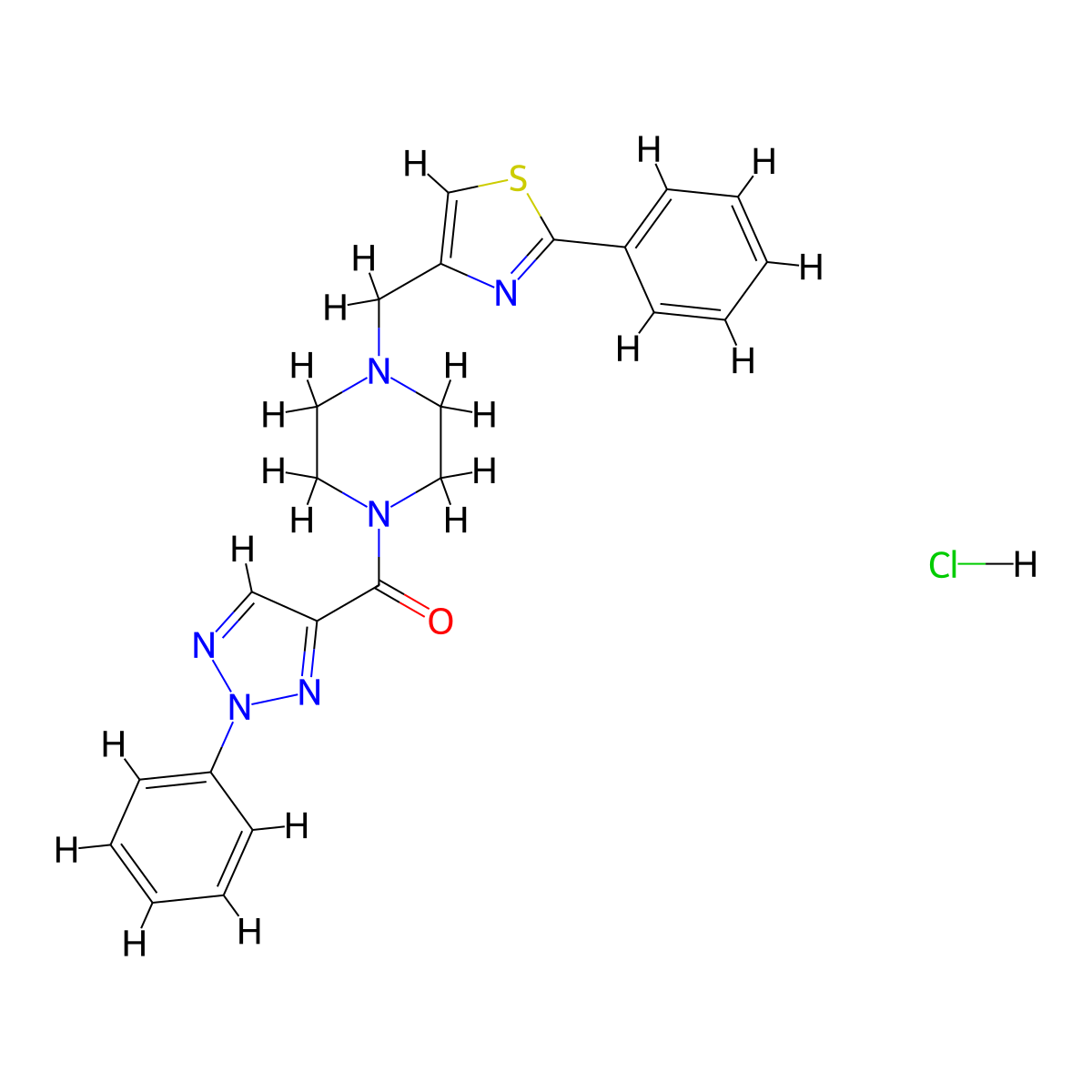 (2-phenyl-2H-1,2,3-triazol-4-yl)(4-((2-phenylthiazol-4-yl)methyl)piperazin-1-yl)methanone hydrochloride molecular structure, CAS 1351612-81-1