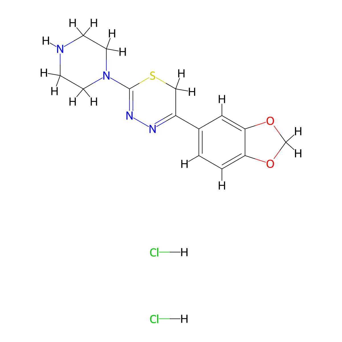 5-(1,3-benzodioxol-5-yl)-2-piperazin-1-yl-6H-1,3,4-thiadiazine dihydrochloride molecular structure, CAS 1351612-82-2