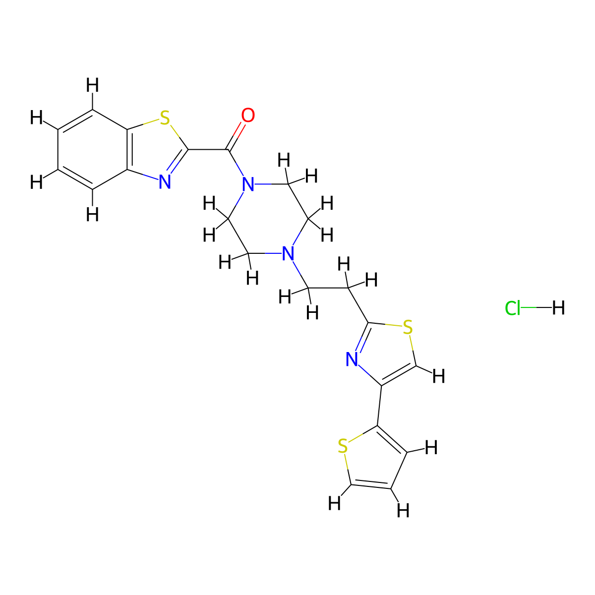 Benzo[d]thiazol-2-yl(4-(2-(4-(thiophen-2-yl)thiazol-2-yl)ethyl)piperazin-1-yl)methanone hydrochloride molecular structure, CAS 1351612-95-7