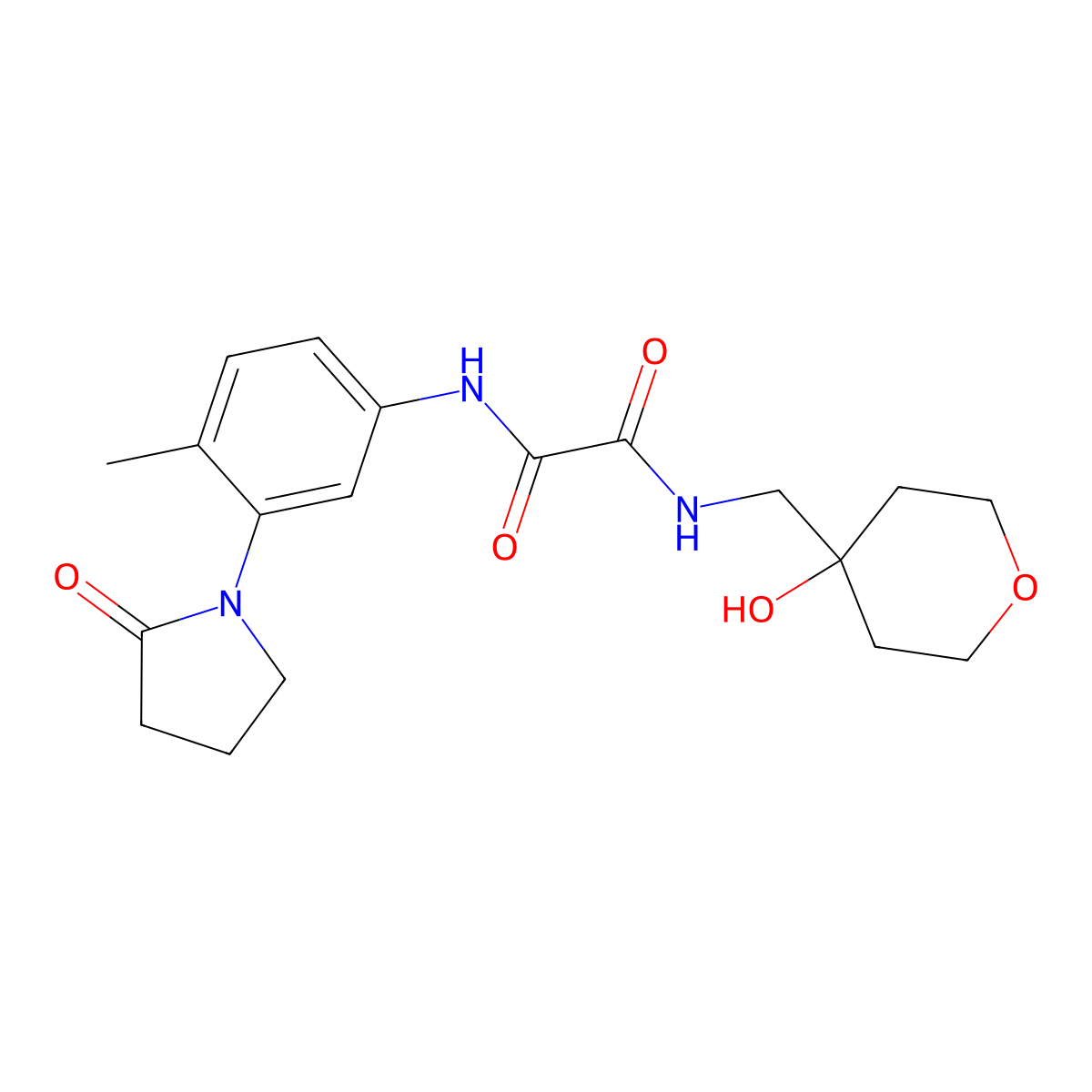 N'-[(4-hydroxyoxan-4-yl)methyl]-N-[4-methyl-3-(2-oxopyrrolidin-1-yl)phenyl]ethanediamide molecular structure, CAS 1351612-97-9