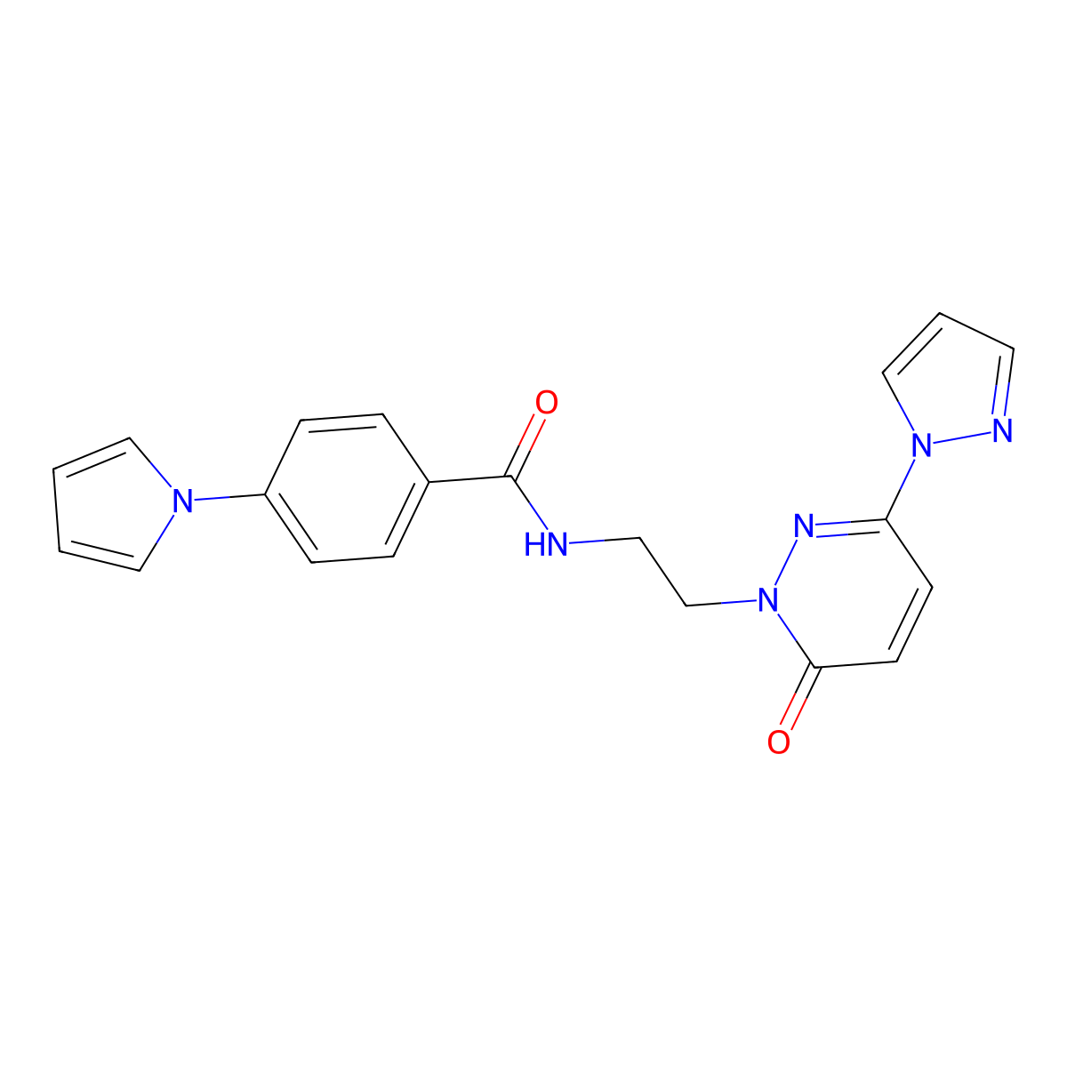 N-(2-(6-oxo-3-(1H-pyrazol-1-yl)pyridazin-1(6H)-yl)ethyl)-4-(1H-pyrrol-1-yl)benzamide molecular structure, CAS 1351613-10-9