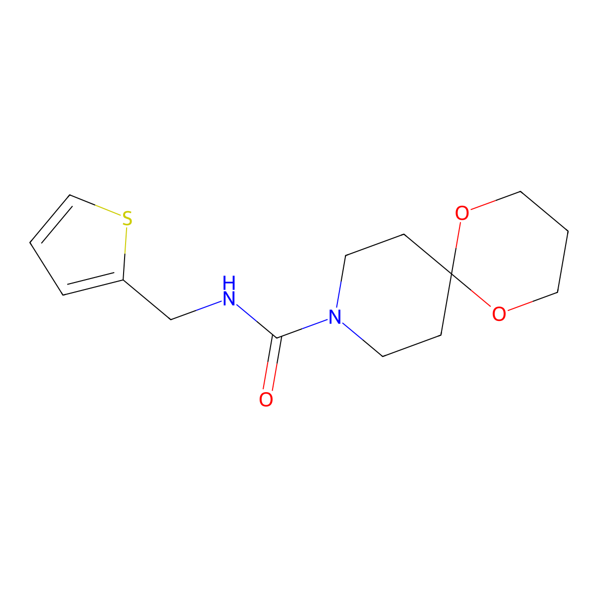 N-(thiophen-2-ylmethyl)-1,5-dioxa-9-azaspiro[5.5]undecane-9-carboxamide molecular structure, CAS 1351613-11-0
