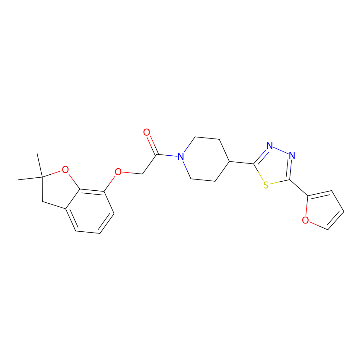 2-((2,2-Dimethyl-2,3-dihydrobenzofuran-7-yl)oxy)-1-(4-(5-(furan-2-yl)-1,3,4-thiadiazol-2-yl)piperidin-1-yl)ethanone molecular structure, CAS 1351613-14-3