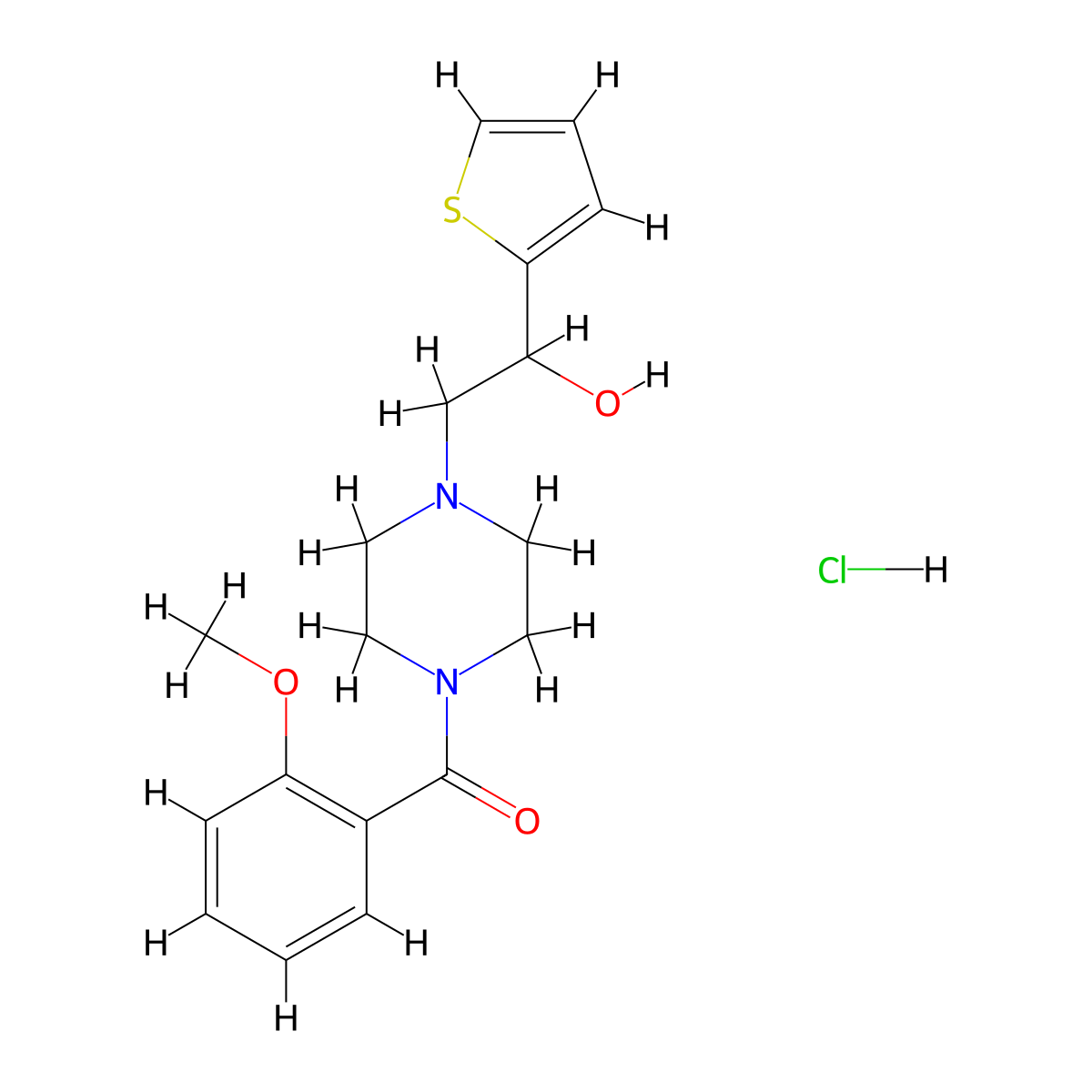 (4-(2-Hydroxy-2-(thiophen-2-yl)ethyl)piperazin-1-yl)(2-methoxyphenyl)methanone hydrochloride molecular structure, CAS 1351613-16-5