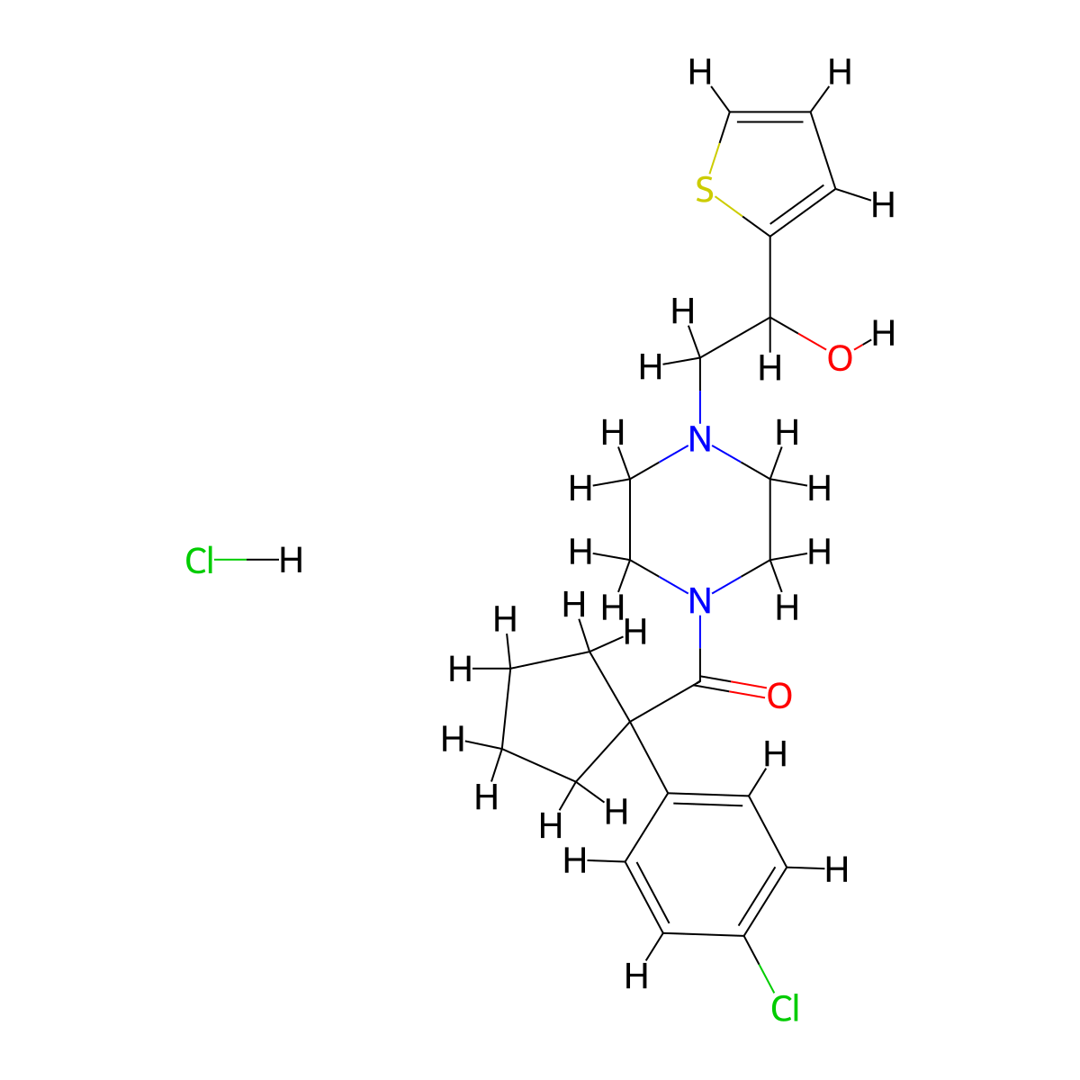 (1-(4-Chlorophenyl)cyclopentyl)(4-(2-hydroxy-2-(thiophen-2-yl)ethyl)piperazin-1-yl)methanone hydrochloride molecular structure, CAS 1351613-21-2