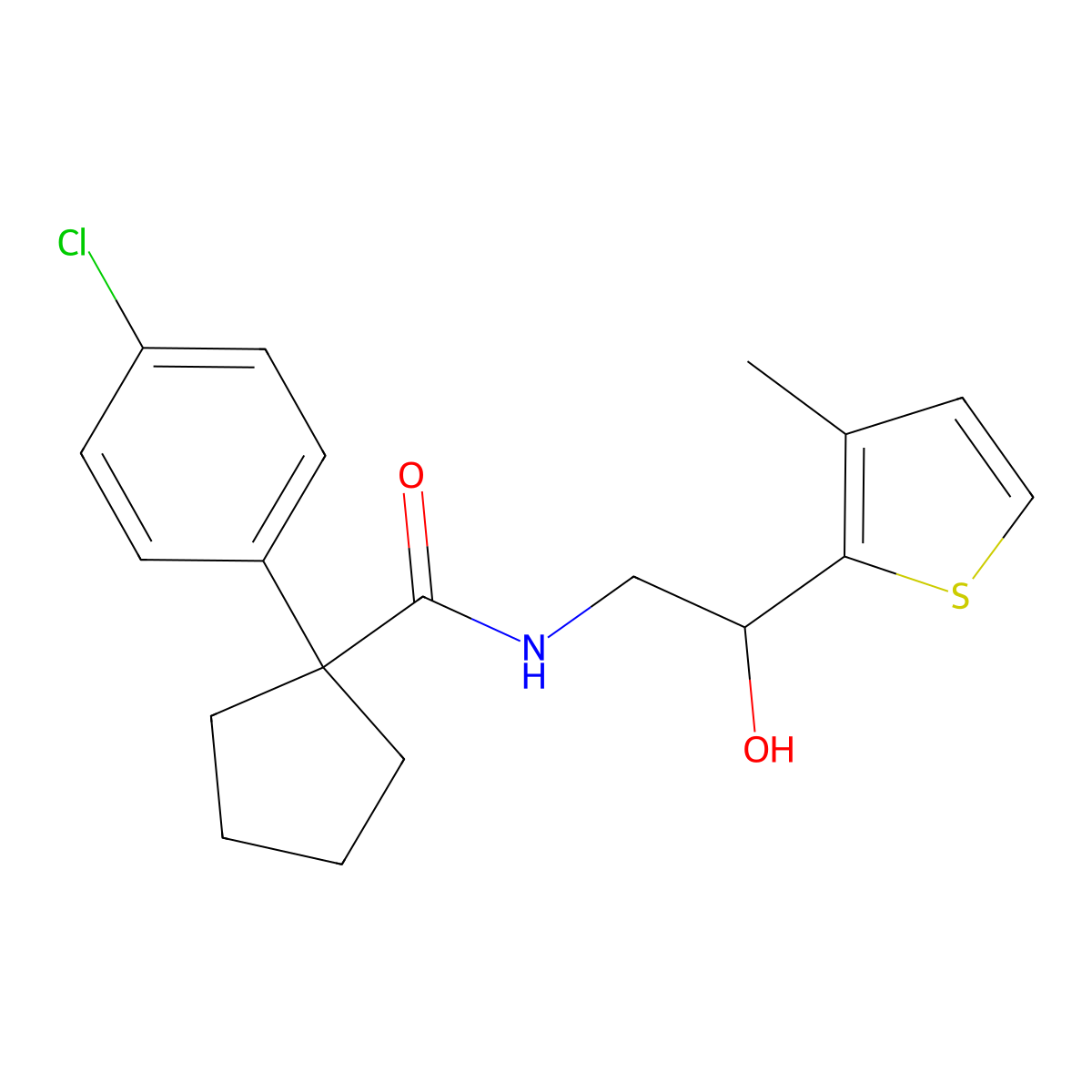 1-(4-chlorophenyl)-N-(2-hydroxy-2-(3-methylthiophen-2-yl)ethyl)cyclopentanecarboxamide molecular structure, CAS 1351613-27-8