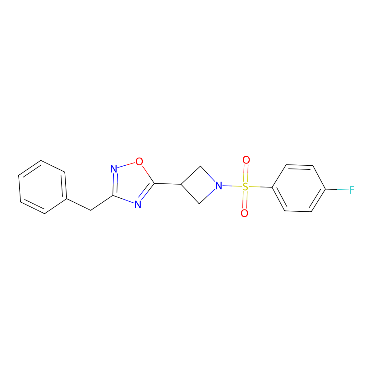 3-Benzyl-5-(1-((4-fluorophenyl)sulfonyl)azetidin-3-yl)-1,2,4-oxadiazole molecular structure, CAS 1351613-31-4
