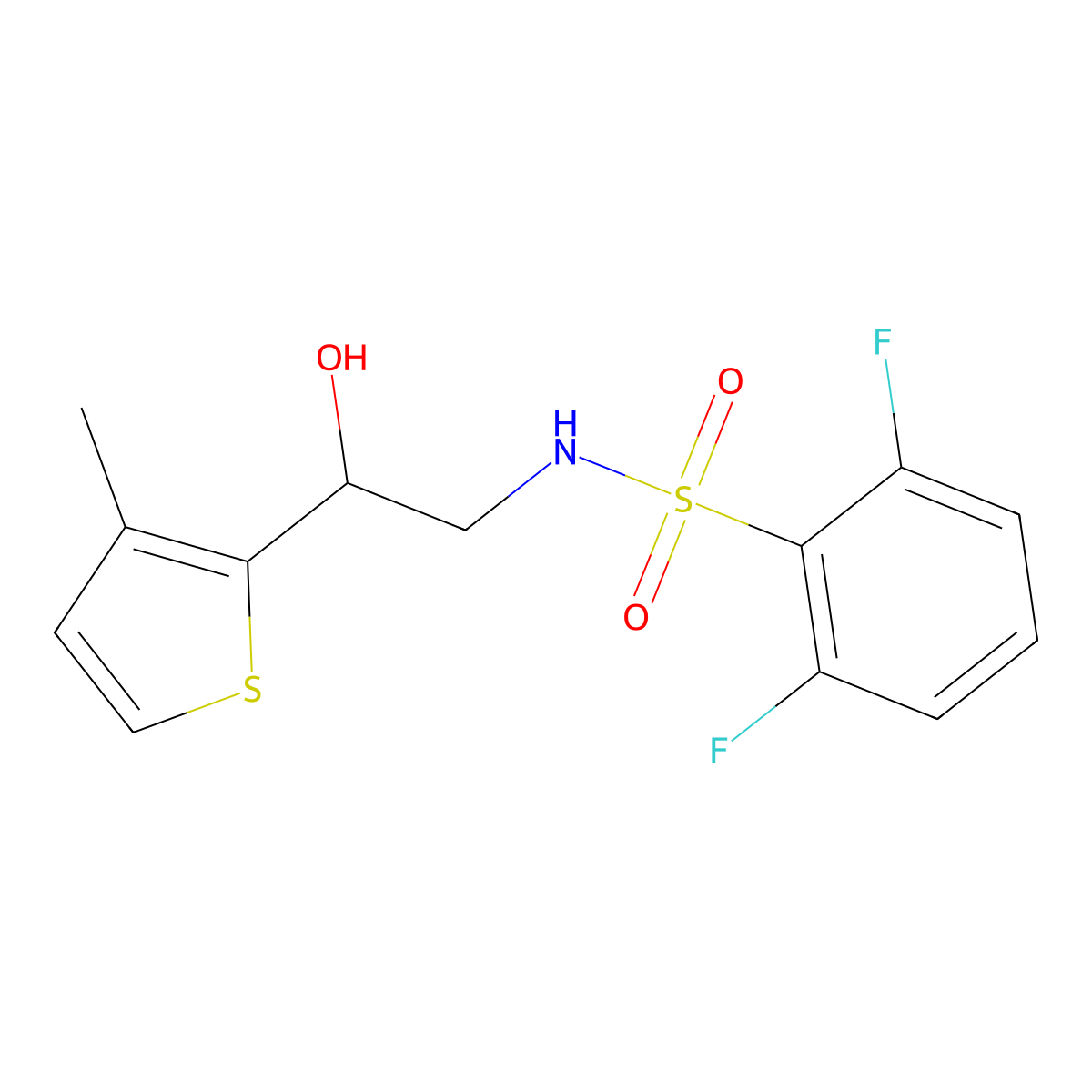 2,6-difluoro-N-(2-hydroxy-2-(3-methylthiophen-2-yl)ethyl)benzenesulfonamide molecular structure, CAS 1351613-32-5