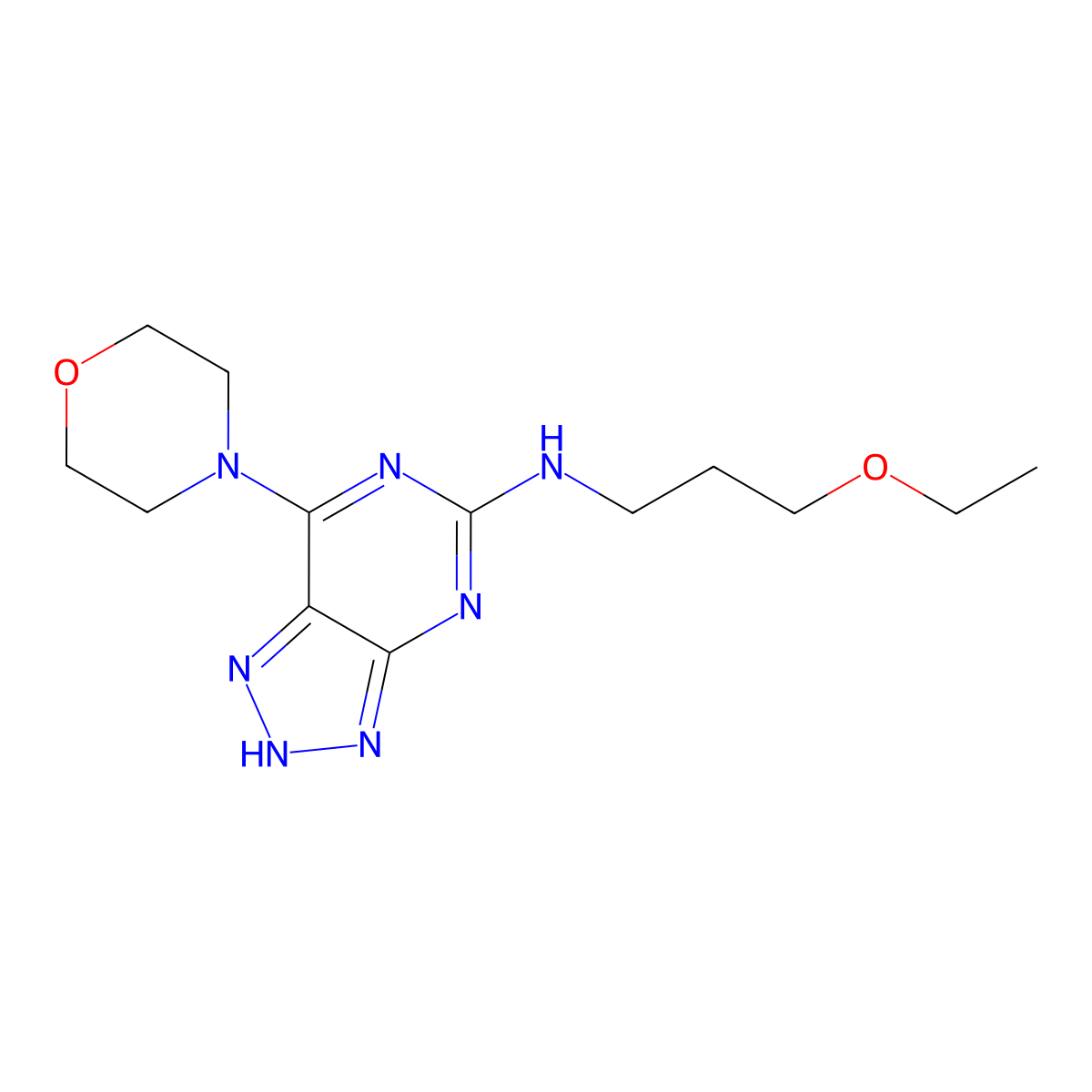 N-(3-ethoxypropyl)-7-morpholino-3H-[1,2,3]triazolo[4,5-d]pyrimidin-5-amine molecular structure, CAS 1351613-37-0