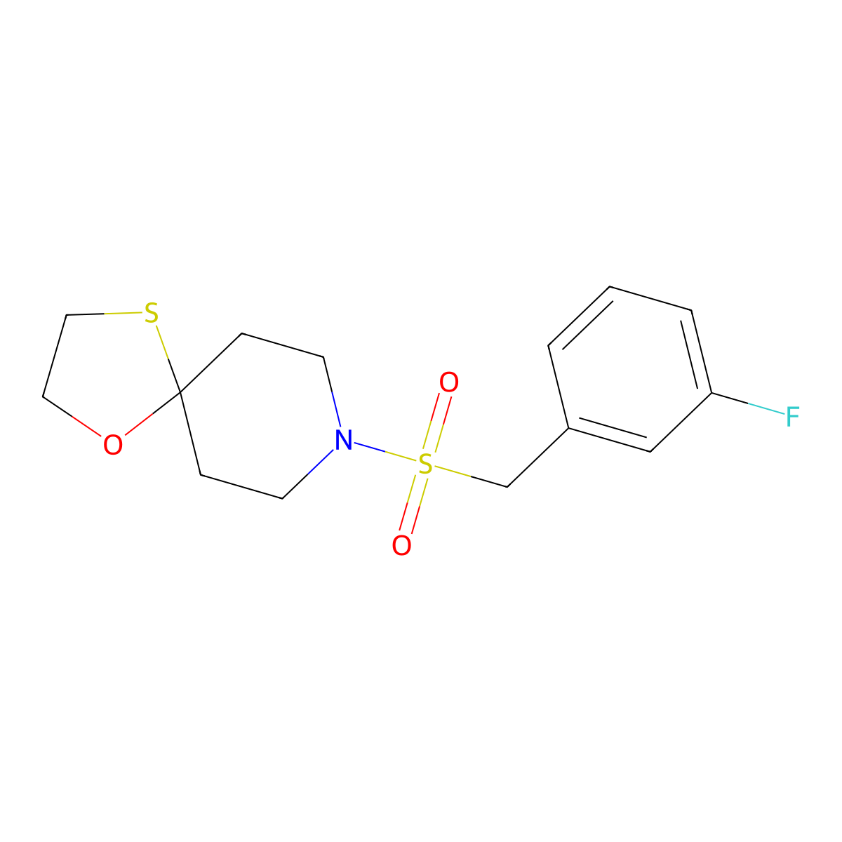 8-((3-Fluorobenzyl)sulfonyl)-1-oxa-4-thia-8-azaspiro[4.5]decane molecular structure, CAS 1351613-47-2