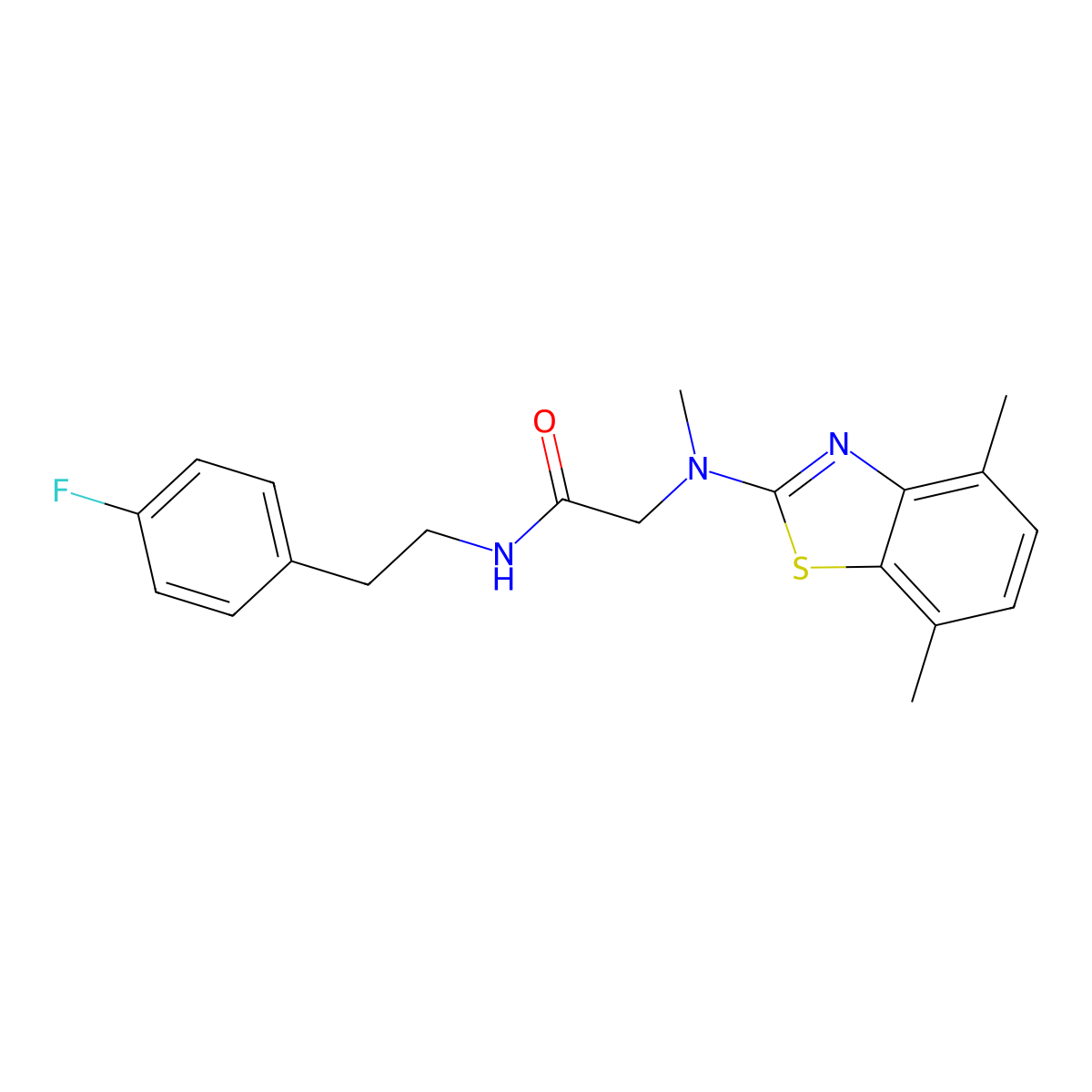 2-((4,7-dimethylbenzo[d]thiazol-2-yl)(methyl)amino)-N-(4-fluorophenethyl)acetamide molecular structure, CAS 1351613-61-0