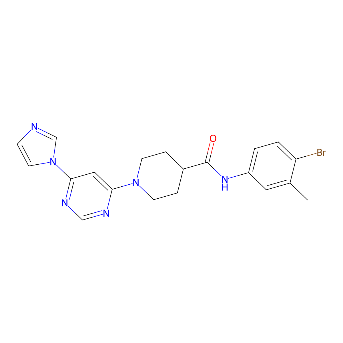 1-(6-(1H-imidazol-1-yl)pyrimidin-4-yl)-N-(4-bromo-3-methylphenyl)piperidine-4-carboxamide molecular structure, CAS 1351613-63-2