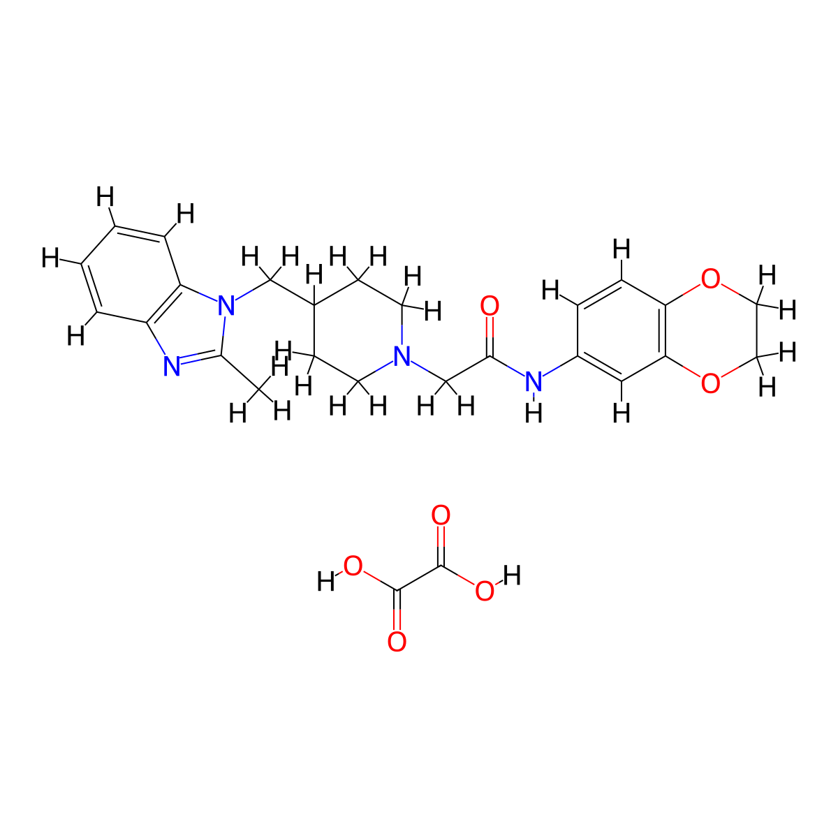 N-(2,3-dihydrobenzo[b][1,4]dioxin-6-yl)-2-(4-((2-methyl-1H-benzo[d]imidazol-1-yl)methyl)piperidin-1-yl)acetamide oxalate molecular structure, CAS 1351613-73-4