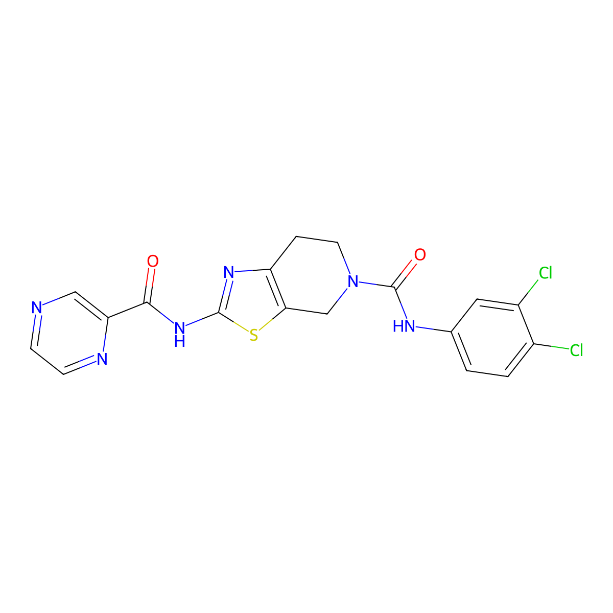 N-(3,4-dichlorophenyl)-2-(pyrazine-2-carboxamido)-6,7-dihydrothiazolo[5,4-c]pyridine-5(4H)-carboxamide molecular structure, CAS 1351613-87-0