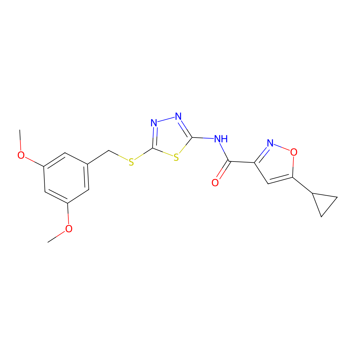 5-cyclopropyl-N-(5-{[(3,5-dimethoxyphenyl)methyl]sulfanyl}-1,3,4-thiadiazol-2-yl)-1,2-oxazole-3-carboxamide molecular structure, CAS 1351613-95-0