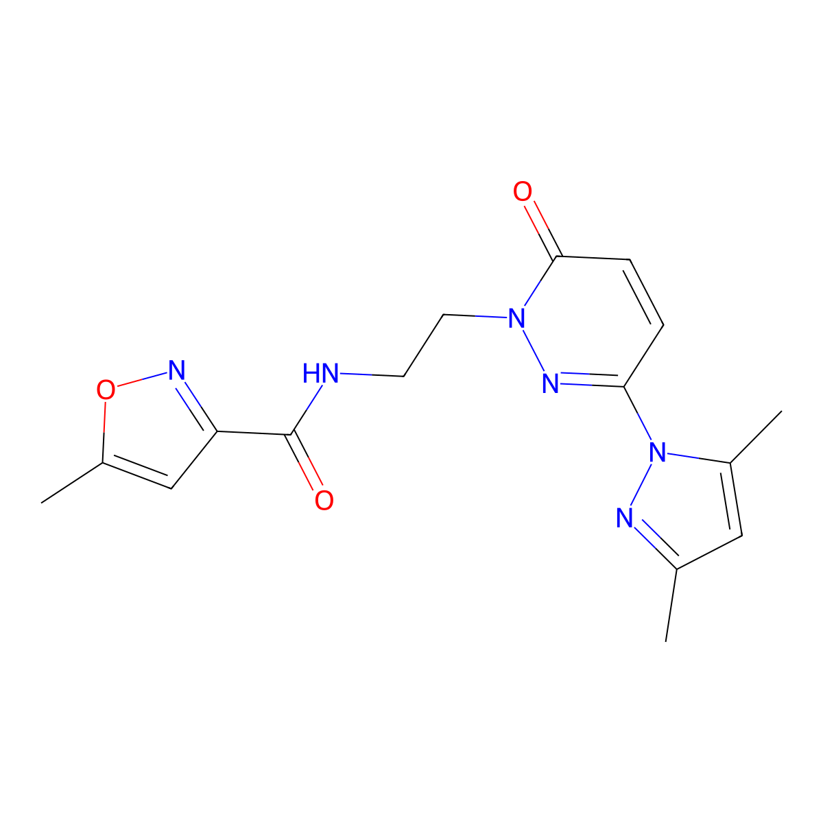 N-(2-(3-(3,5-dimethyl-1H-pyrazol-1-yl)-6-oxopyridazin-1(6H)-yl)ethyl)-5-methylisoxazole-3-carboxamide molecular structure, CAS 1351614-01-1