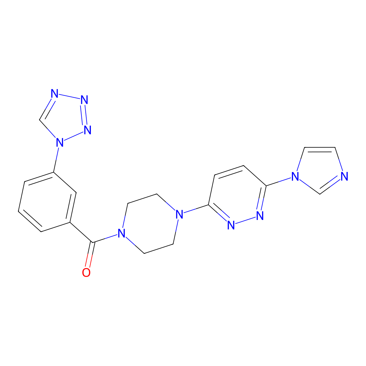 (4-(6-(1H-imidazol-1-yl)pyridazin-3-yl)piperazin-1-yl)(3-(1H-tetrazol-1-yl)phenyl)methanone molecular structure, CAS 1351614-12-4