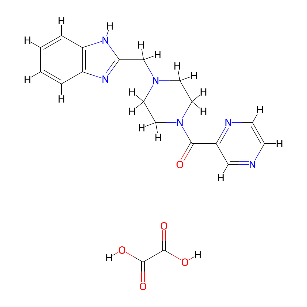 (4-((1H-benzo[d]imidazol-2-yl)methyl)piperazin-1-yl)(pyrazin-2-yl)methanone oxalate molecular structure, CAS 1351614-14-6