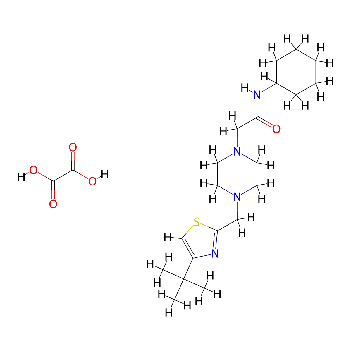 2-(4-((4-(tert-butyl)thiazol-2-yl)methyl)piperazin-1-yl)-N-cyclohexylacetamide oxalate molecular structure, CAS 1351614-15-7