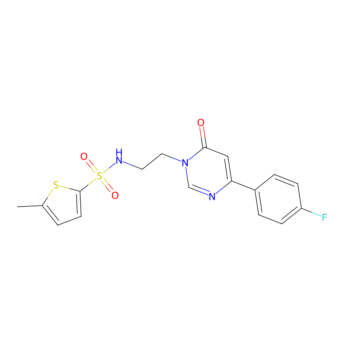 N-(2-(4-(4-fluorophenyl)-6-oxopyrimidin-1(6H)-yl)ethyl)-5-methylthiophene-2-sulfonamide molecular structure, CAS 1351614-21-5