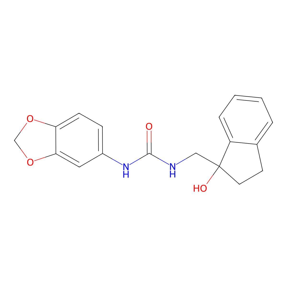 1-(benzo[d][1,3]dioxol-5-yl)-3-((1-hydroxy-2,3-dihydro-1H-inden-1-yl)methyl)urea molecular structure, CAS 1351614-22-6