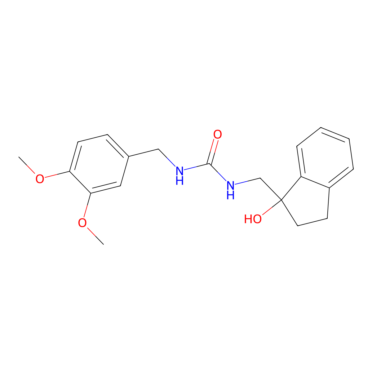 1-(3,4-dimethoxybenzyl)-3-((1-hydroxy-2,3-dihydro-1H-inden-1-yl)methyl)urea molecular structure, CAS 1351614-26-0
