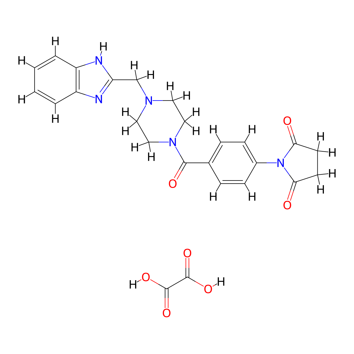 1-(4-(4-((1H-benzo[d]imidazol-2-yl)methyl)piperazine-1-carbonyl)phenyl)pyrrolidine-2,5-dione oxalate molecular structure, CAS 1351614-27-1