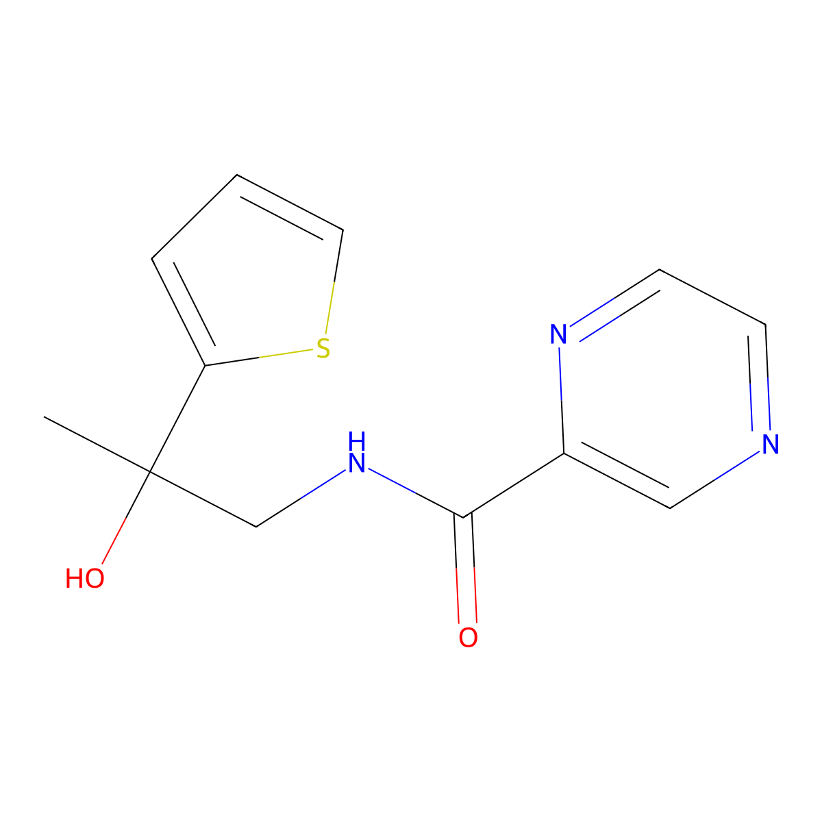 N-[2-hydroxy-2-(thiophen-2-yl)propyl]pyrazine-2-carboxamide molecular structure, CAS 1351614-28-2
